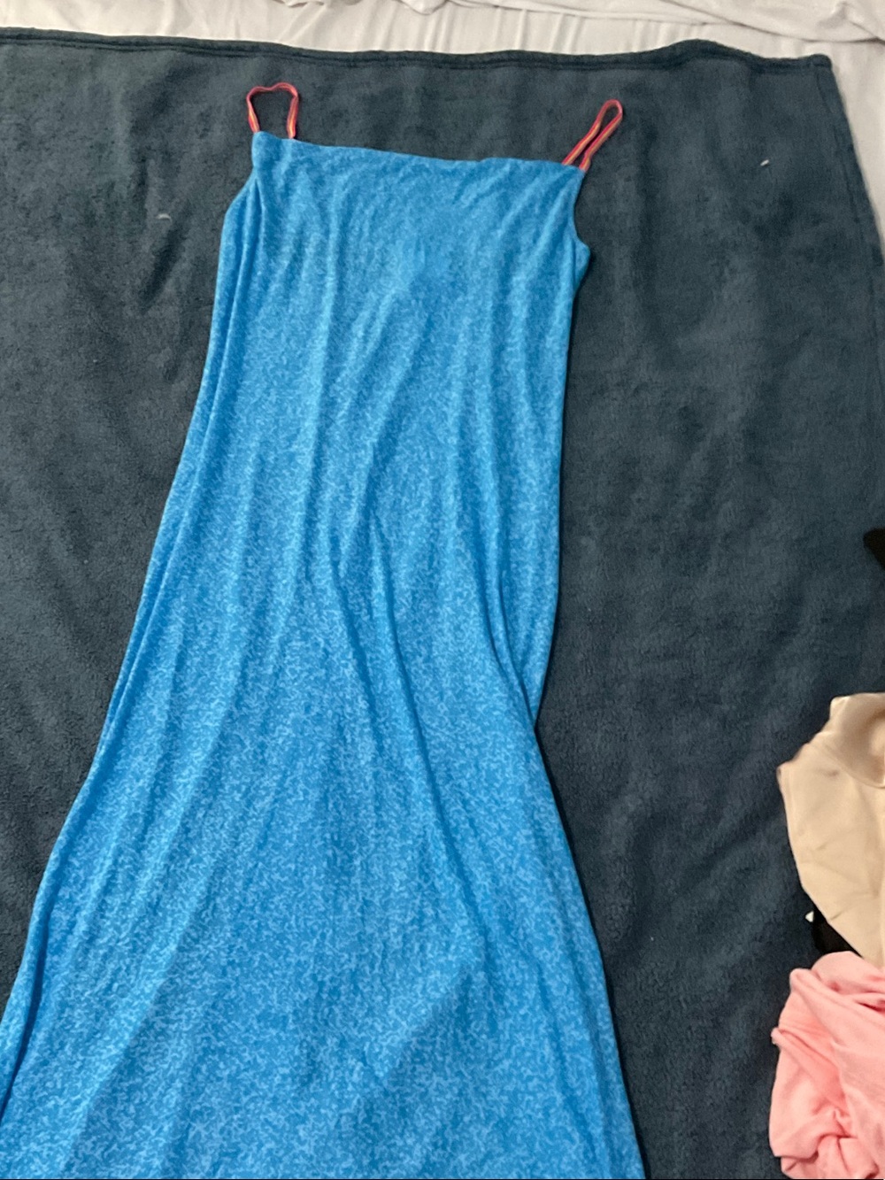 Pitusa Blue Maxi Dress with Pink Straps